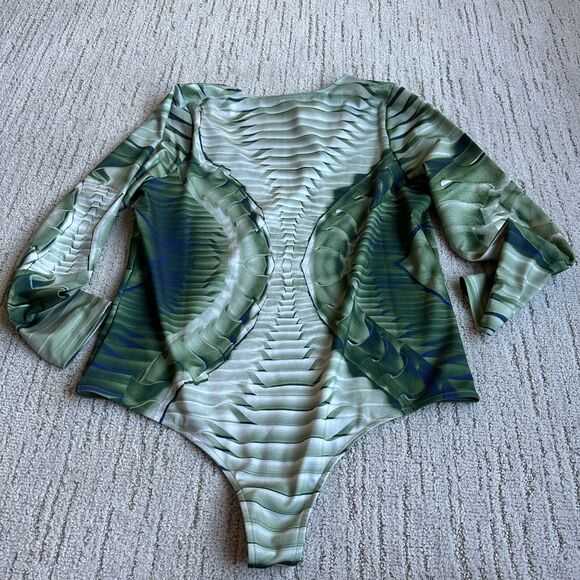 Making the Cut Bodysuit Womens Size 2X Green Printed Stretch Long Sleeve Plus - Picture 10 of 11